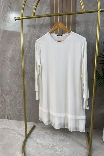 ŞİFONLU PENYE PİLİSELİ TUNİK İÇLİK Beyaz