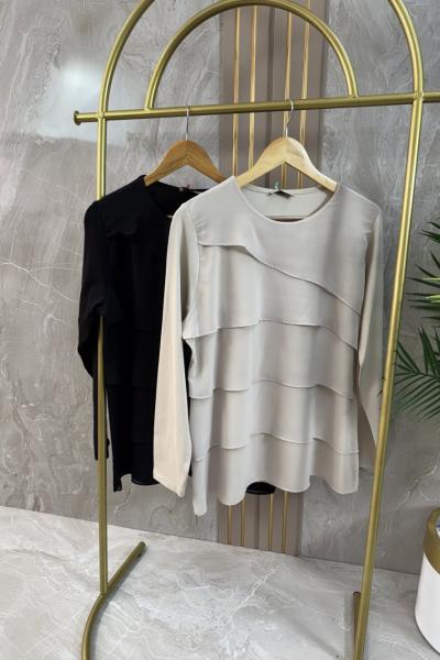 ÖNÜ ŞFONLU KATKAT  PENYE TUNİK İÇLİK Siyah