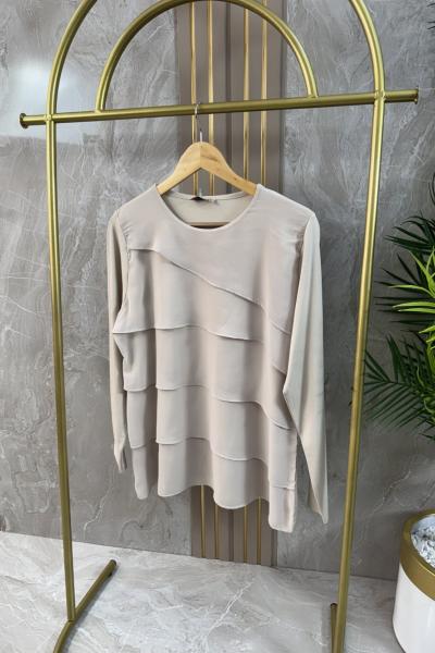 ÖNÜ ŞFONLU KATKAT  PENYE TUNİK İÇLİK Bej