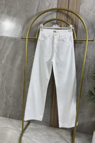 FULL LİKRALI BOL PAÇA KOT PANTOLON Beyaz