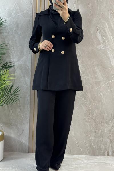 KRUVAZE KAPAMALI ZARİF TAKIM Siyah