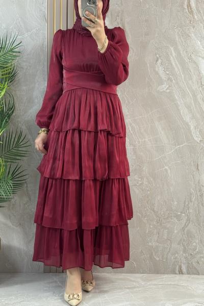 JANJAN ABİYE ELBİSE  Bordo