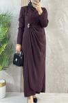 BROŞ DETAYLI KREP ELBİSE  Bordo