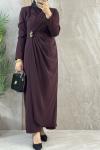 BROŞ DETAYLI KREP ELBİSE  Bordo