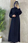 ÖNÜ DÜĞME DESENLİ ABİYE ELBİSE SADE Lacivert