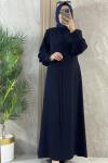 ÖNÜ DÜĞME DESENLİ ABİYE ELBİSE SADE Lacivert