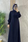 ÖNÜ DÜĞME DESENLİ ABİYE ELBİSE SADE Lacivert