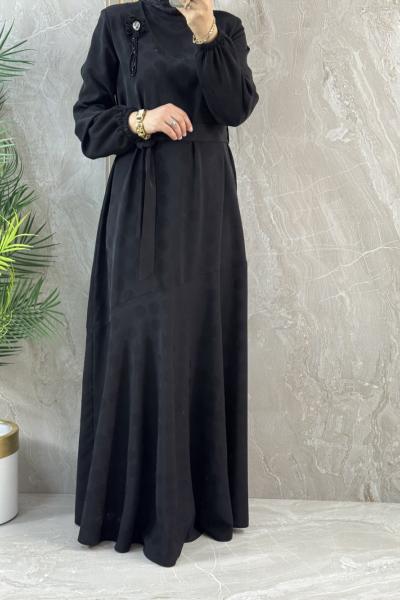 ŞIK ETEĞİ VOLANLI ELBİSE  Siyah