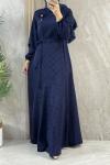 ŞIK ETEĞİ VOLANLI ELBİSE  Lacivert