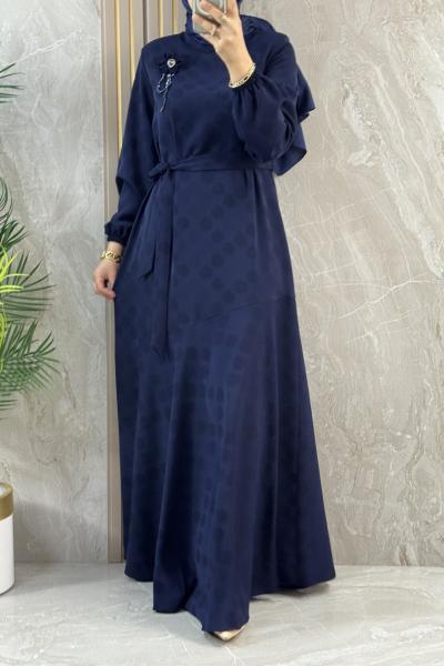 ŞIK ETEĞİ VOLANLI ELBİSE  Lacivert
