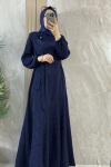 ŞIK ETEĞİ VOLANLI ELBİSE  Lacivert
