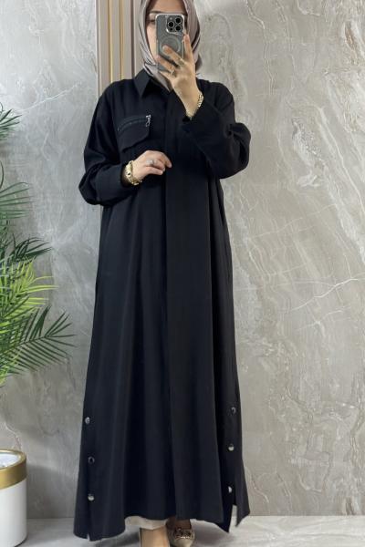 ÖNÜ DÜĞMELİ YAZLIK FERACE Siyah