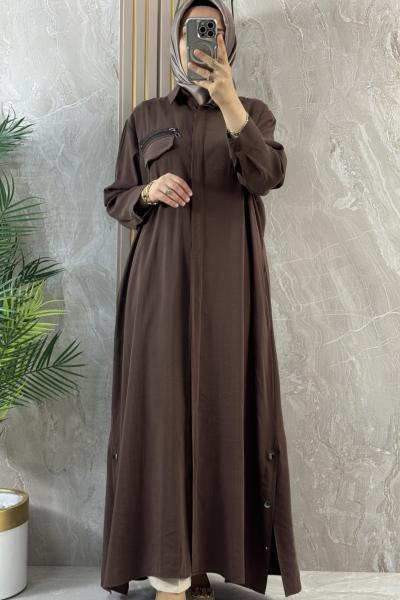 ÖNÜ DÜĞMELİ YAZLIK FERACE Kahverengi