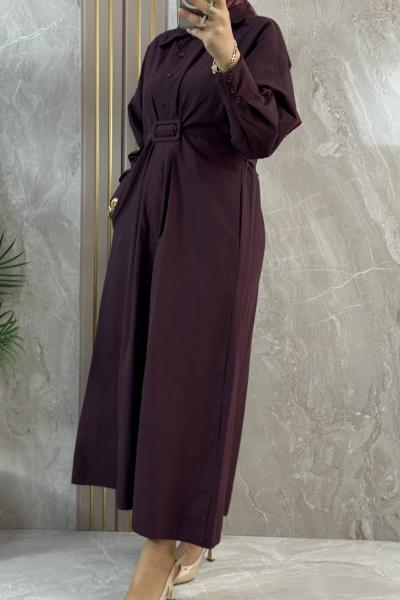 ÖNÜ YARIM DÜĞMELİ ELBİSE  Bordo