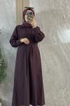ÖNÜ YARIM DÜĞMELİ ELBİSE  Bordo