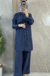 TENCEL CEPLİ DÜĞMELİ TAKIM koyu Mavi