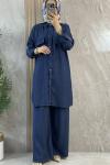 TENCEL CEPLİ DÜĞMELİ TAKIM koyu Mavi