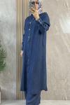 TENCEL KOT CEPLİ UZUN GÖMLEK koyu Mavi