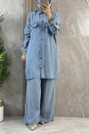 TENCEL CEPLİ DÜĞMELİ TAKIM BUZ MAVİSİ