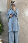 TENCEL CEPLİ DÜĞMELİ TAKIM BUZ MAVİSİ