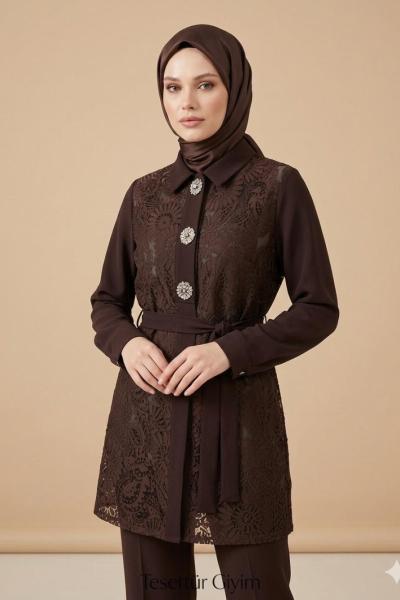 YAKMA TAŞLI TUNİK Kahverengi