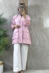 CEPLİ KOLU PULLU CEKET Pembe
