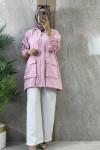 CEPLİ KOLU PULLU CEKET Pembe