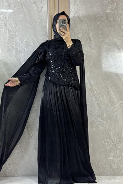 PULLU JANJAN ABİYE  Siyah