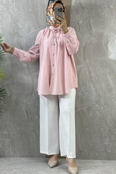 KUŞAKLI GÖMLEK Açık Pembe