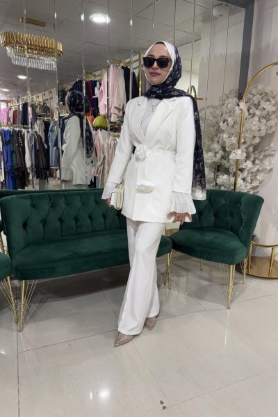 41257 KOLU PLİSELİ  TAKIM Ekru