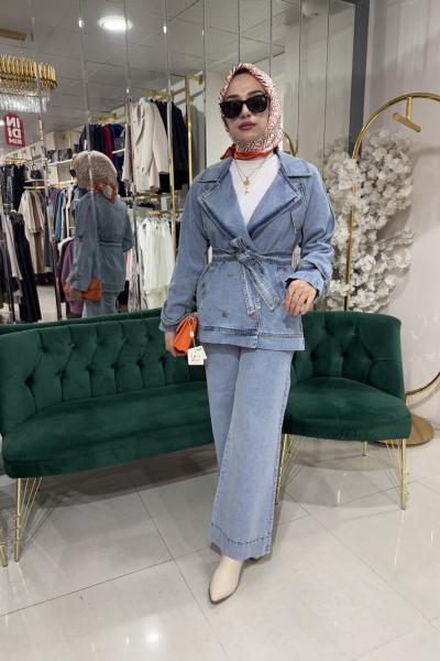 7317 KEMERLİ KOT CEKET Açık Mavi