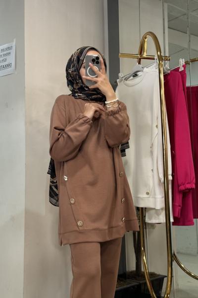 8039 OYSHO DÜĞMELİ TAKIM Kahverengi