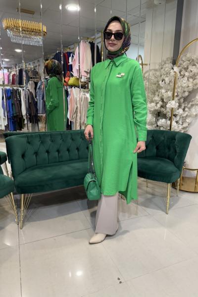 AHŞAP EL İŞLEMELİ UZUN TUNİK Yeşil