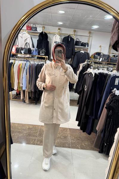 ANGORA DERİ DETAYLI YELEK Bej