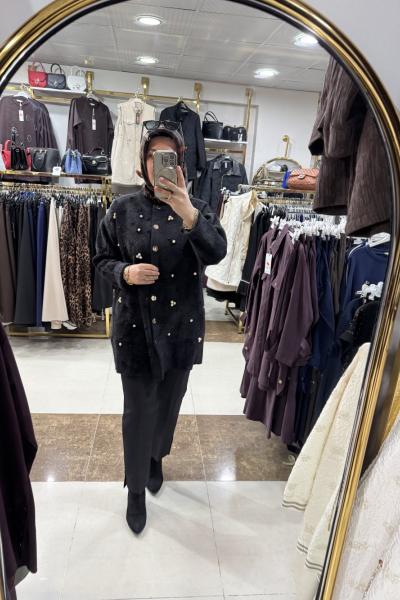 ANGORA TAŞLI HIRKA Siyah