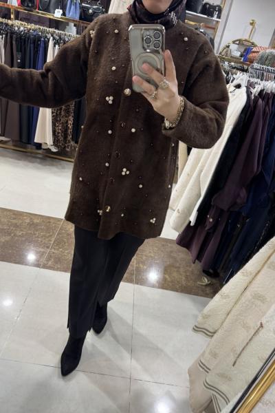 ANGORA TAŞLI HIRKA Kahverengi