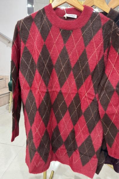 BAKLAVA DESEN TRİKO TUNİK Kırmızı