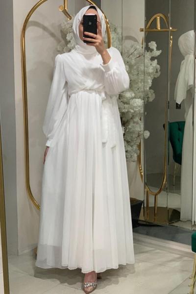 BNN 423 ŞİFON ABİYE BÜYÜK BEDEN Beyaz