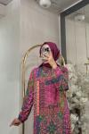 BNN P125 VİTRAY DESEN VİSKON ELBİSE Pembe