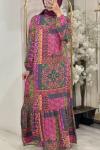 BNN P125 VİTRAY DESEN VİSKON ELBİSE Pembe