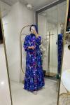 BNN P126 LİLY DESEN VİSKON ELBİSE Saks Mavisi