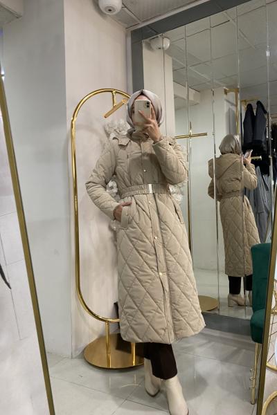 BNN1043 MONT KEMERLİ KAPŞONLU Krem