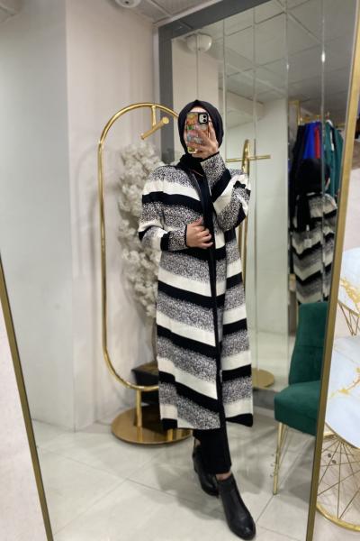 BNN105 FERMUARLI UZUN HIRKA Siyah Beyaz