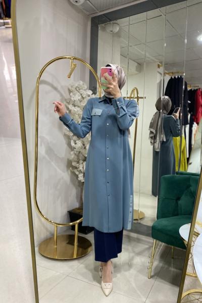 bnn1135 Cep Detaylı Tunik Mint Yeşili