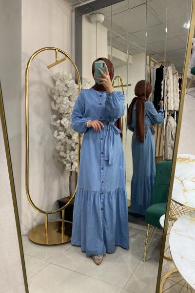 BNN2017 KOT ELBİSE Boydan Düğmeli Açık Mavi