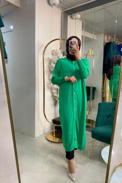 BNN3028 MERSERİZE UZUN HIRKA Yeşil