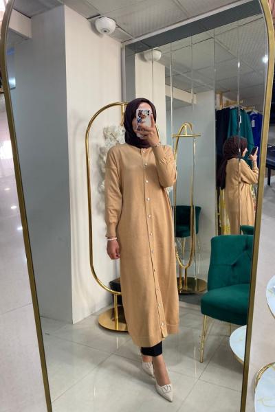 BNN3028 MERSERİZE UZUN HIRKA Bej