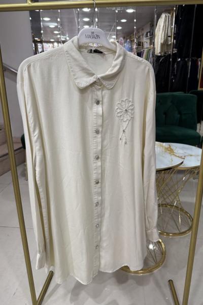 BÜYÜK BEDEN İNCİLİ TENSEL TUNİK Taş Rengi