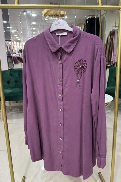 BÜYÜK BEDEN İNCİLİ TENSEL TUNİK Mürdüm