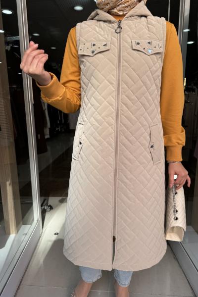 CEP AYNA DETAYLI YELEK Taş Rengi